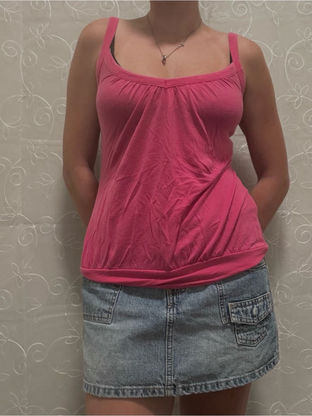 Talula Draped Tank Top in Pink XS pilling on material and twisted waistband